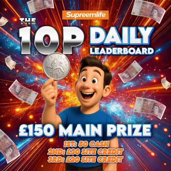 The 10p Daily Leaderboard RESETS 1pm Every Day!